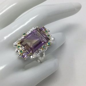 Outstanding Genuine Bi Color Amethyst Ring